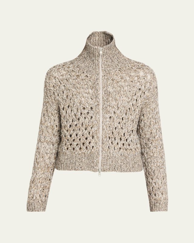 Paillette Cashmere Mohair Zip Cardigan